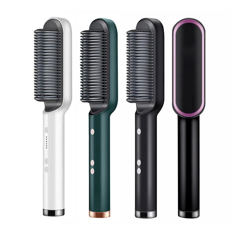 2 In 1 Electric Professional Negative Ion Hair Straightener Brush Curling Comb with Lcd Display Hair Curling Tool Straight Brush
