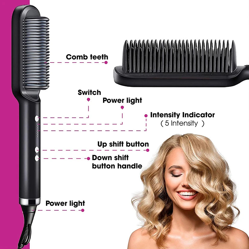 2 In 1 Electric Professional Negative Ion Hair Straightener Brush Curling Comb with Lcd Display Hair Curling Tool Straight Brush