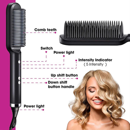 2 In 1 Electric Professional Negative Ion Hair Straightener Brush Curling Comb with Lcd Display Hair Curling Tool Straight Brush