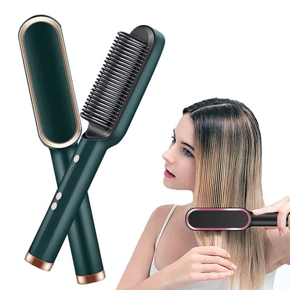 2 In 1 Electric Professional Negative Ion Hair Straightener Brush Curling Comb with Lcd Display Hair Curling Tool Straight Brush