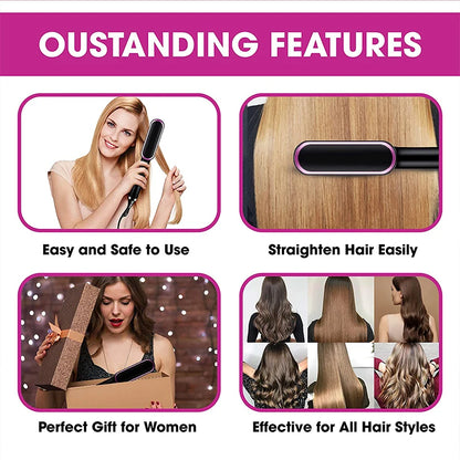 2 In 1 Electric Professional Negative Ion Hair Straightener Brush Curling Comb with Lcd Display Hair Curling Tool Straight Brush
