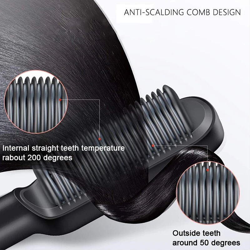 2 In 1 Electric Professional Negative Ion Hair Straightener Brush Curling Comb with Lcd Display Hair Curling Tool Straight Brush