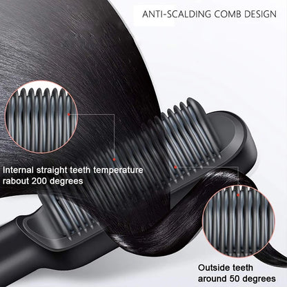 2 In 1 Electric Professional Negative Ion Hair Straightener Brush Curling Comb with Lcd Display Hair Curling Tool Straight Brush