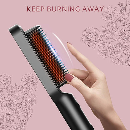 2 In 1 Electric Professional Negative Ion Hair Straightener Brush Curling Comb with Lcd Display Hair Curling Tool Straight Brush